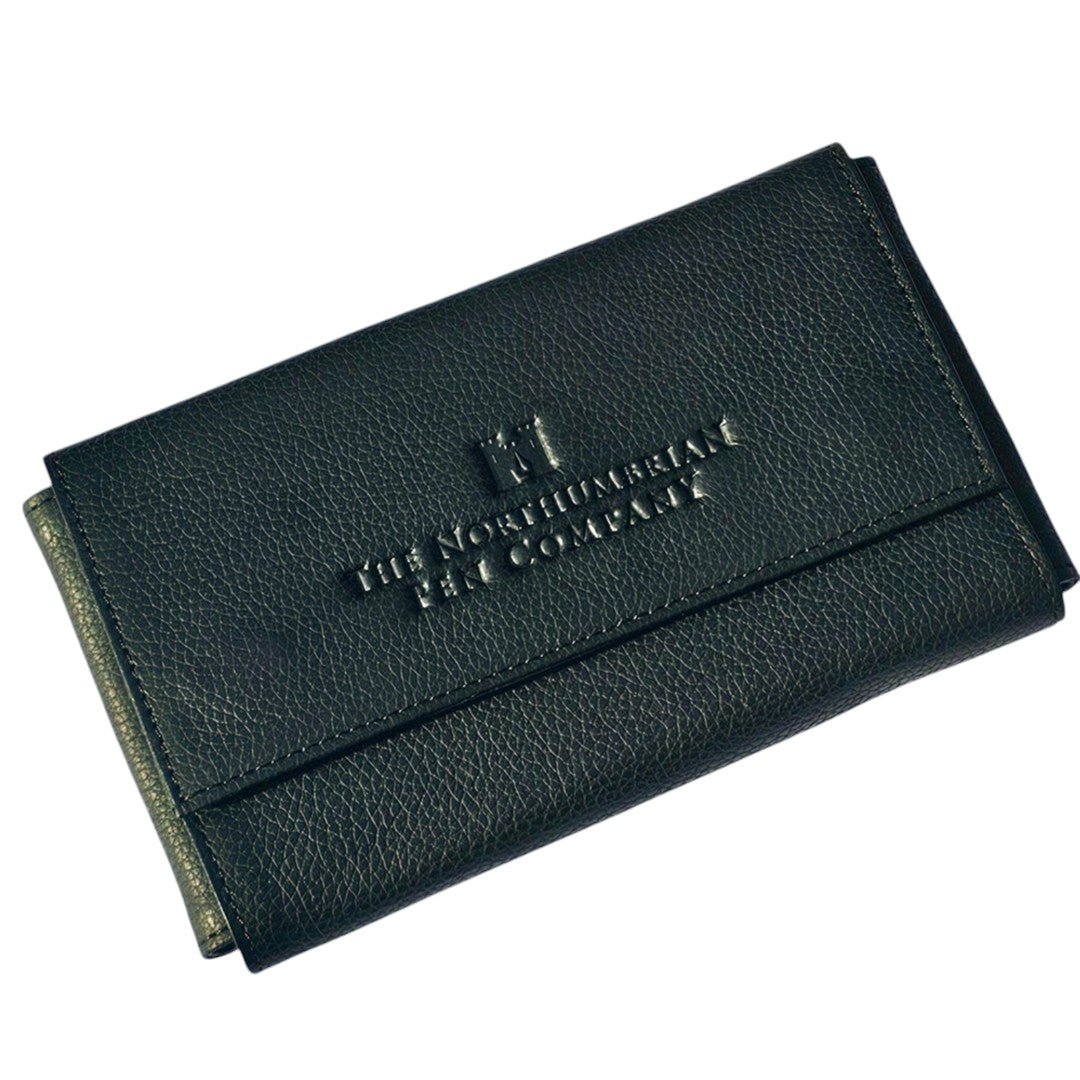 3 Pen Leather Flap Case Black