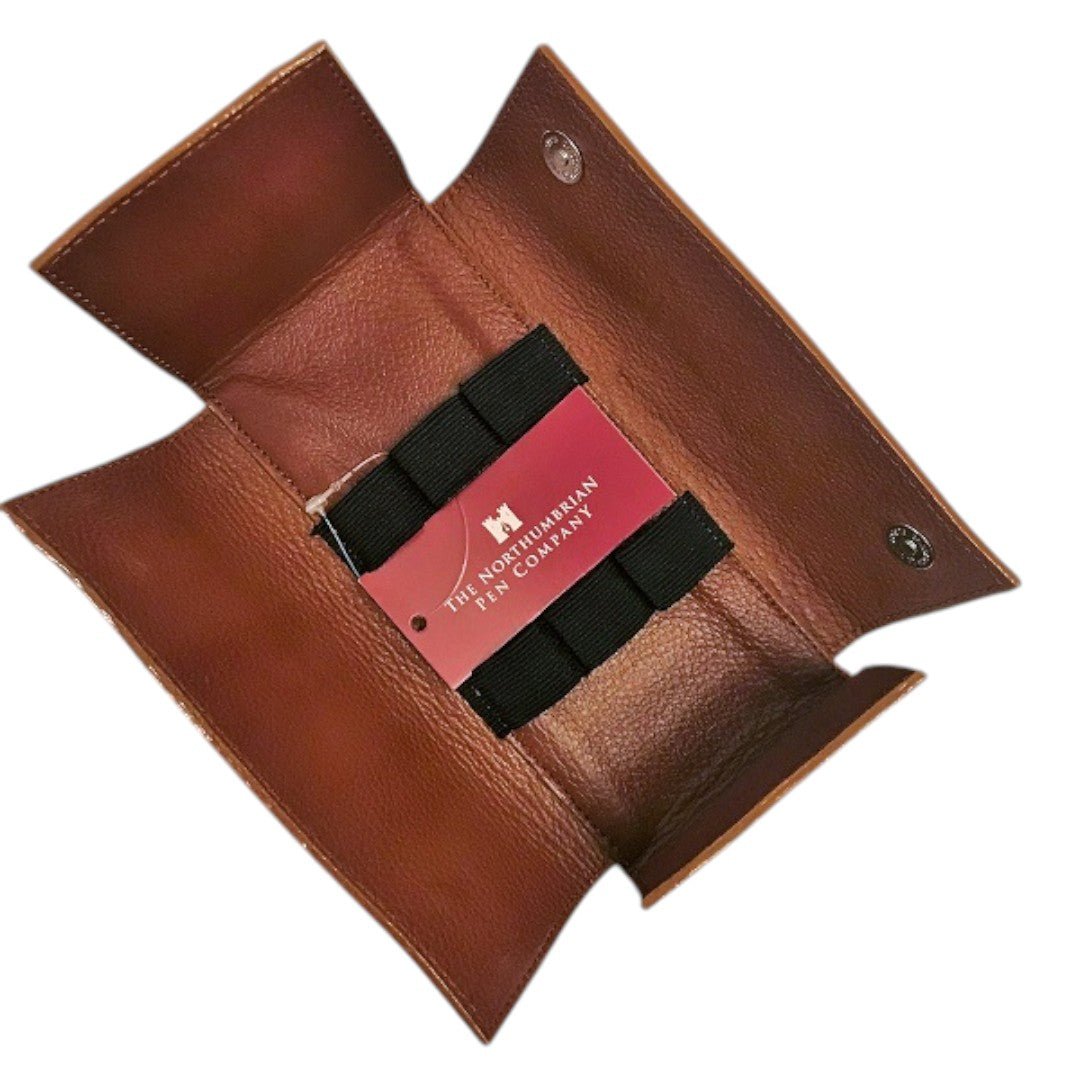 3 Pen Leather Flap Case Tan