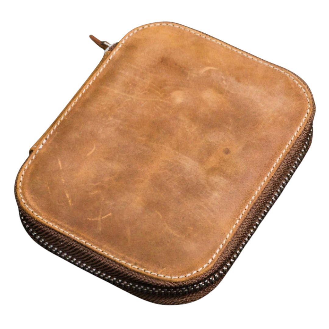 Galen Leather Zippered 10 Slots Pen Case Crazy Horse Brown