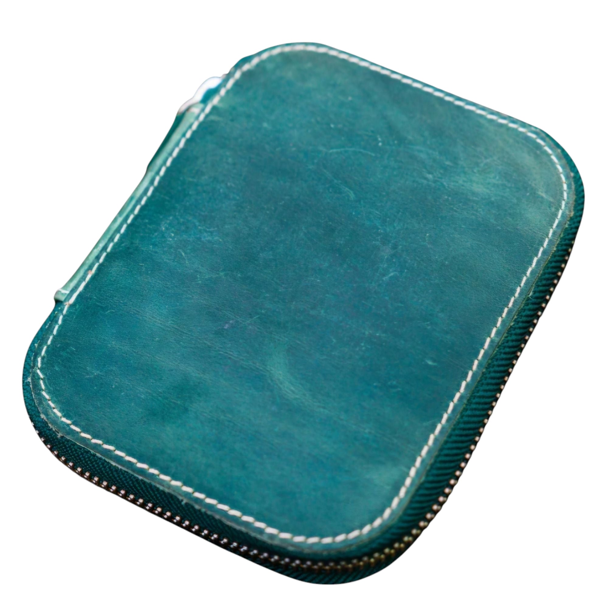 Galen Leather Zippered 10 Slots Pen Case Crazy Horse Ocean Blue