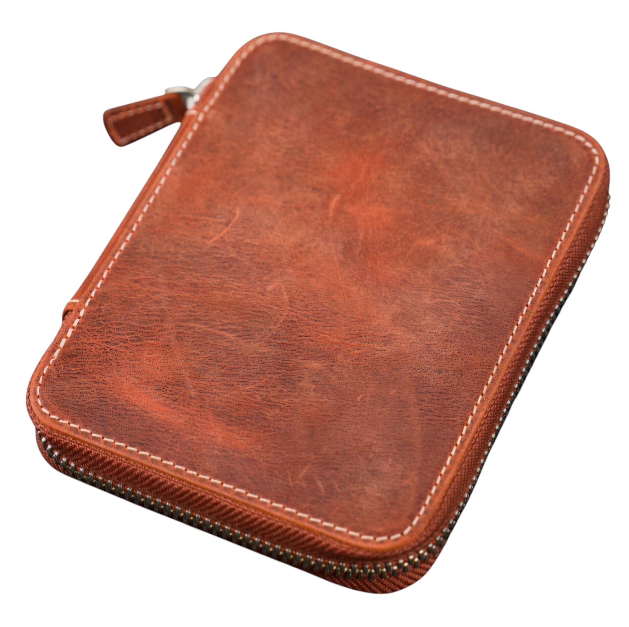 Galen Leather Zippered 10 Slots Pen Case Orange