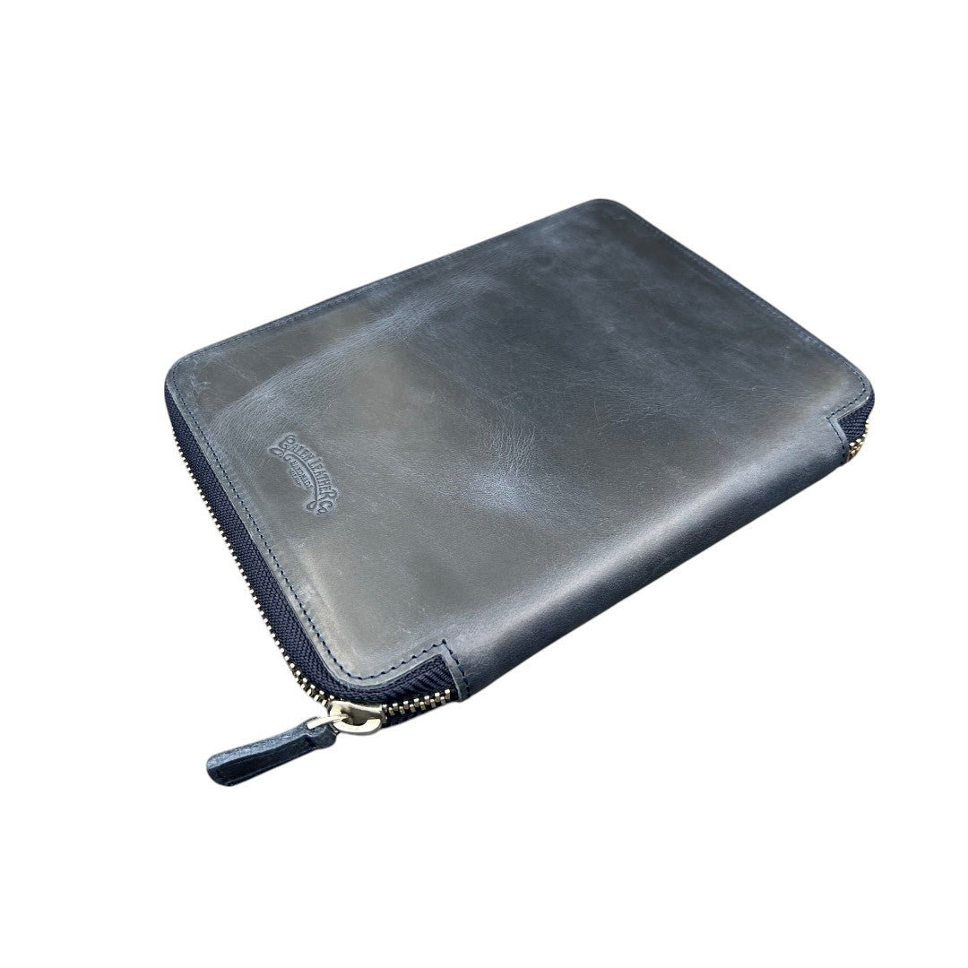 Galen Leather Zippered 10 Slots Pen Case with A5 Notebook Holder Crazy Horse Blue