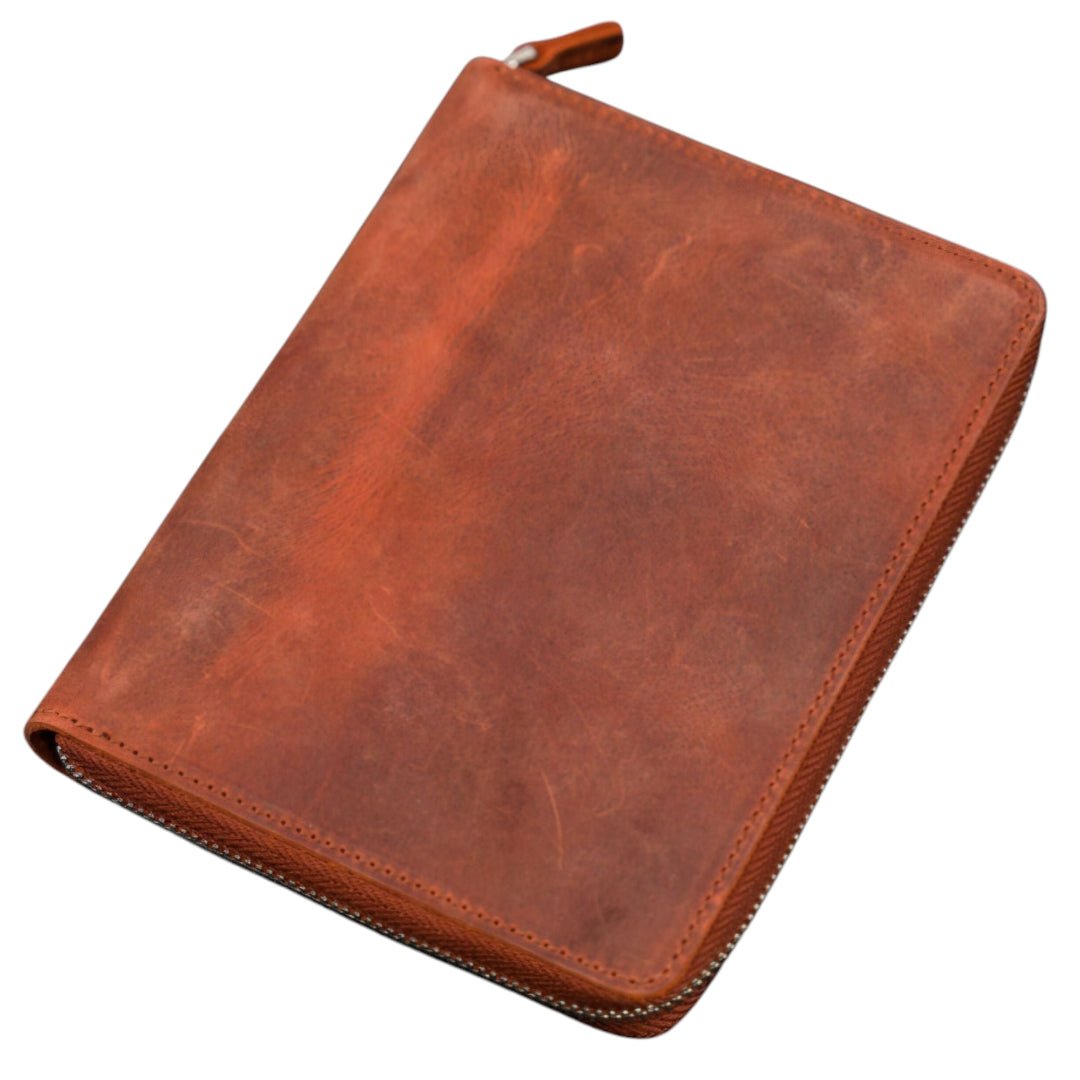 Galen leather Zippered 5 Slots Pen Case Orange