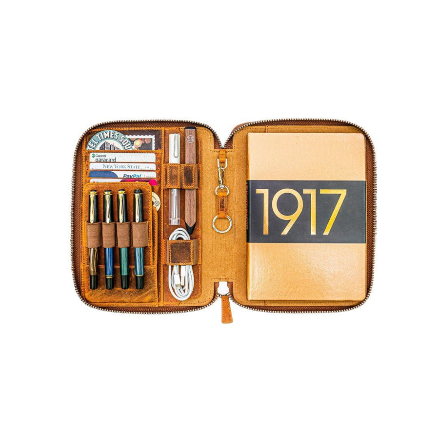 Galen Leather Zippered A5 Leuchtturm1917 Notebook Folio Crazy Horse Honey Ochre