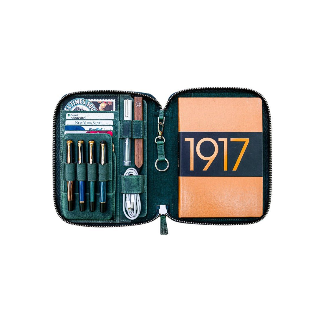 Galen Leather Zippered A5 Leuchtturm1917 Notebook Folio Crazy Horse Green