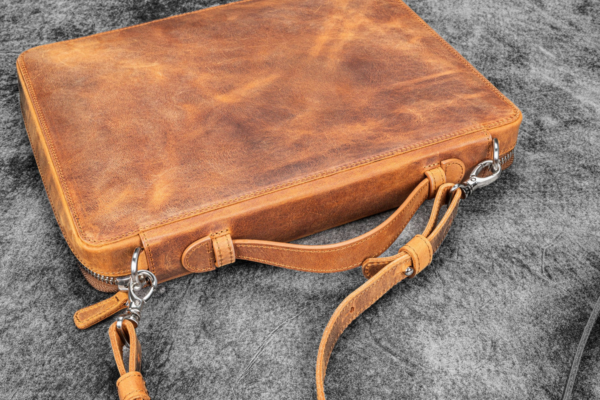 Leather Compendium Bag - A4 Zippered Folio Organizer