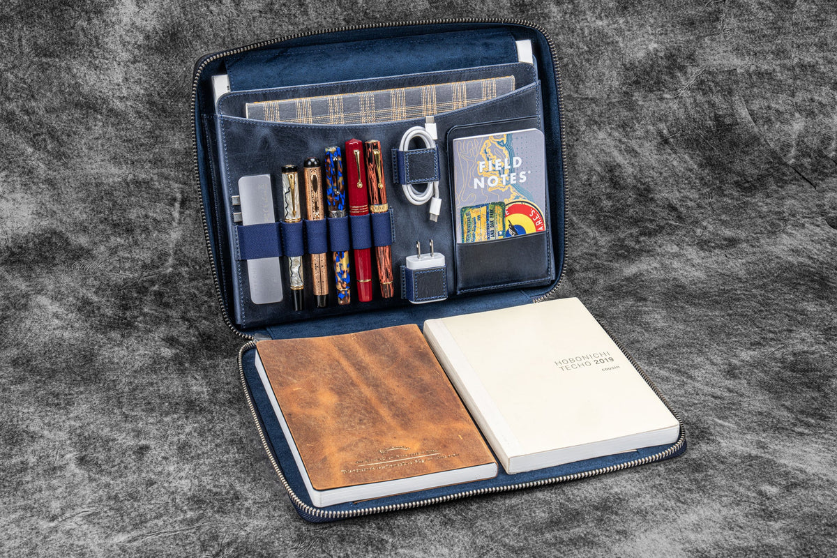 Leather Compendium Bag - A4 Zippered Folio Organizer