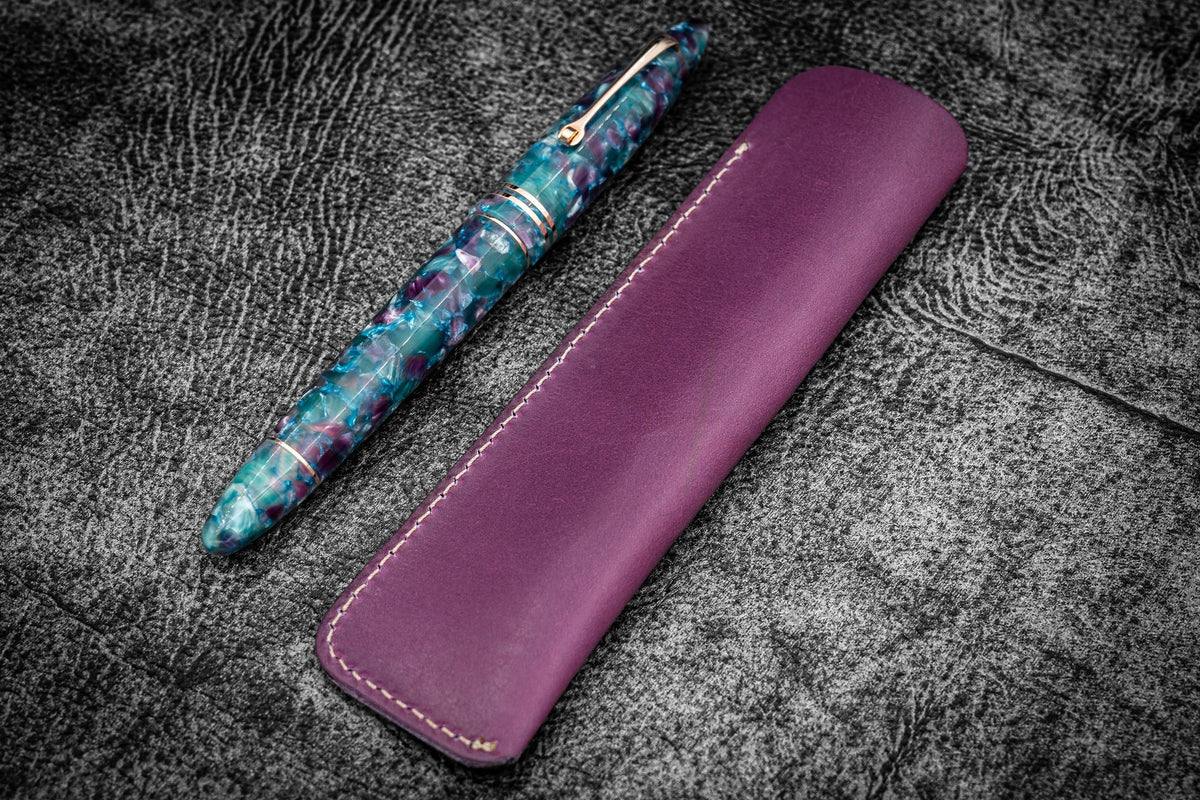 Galen Leather Single Fountain Pen Sleeve Purple