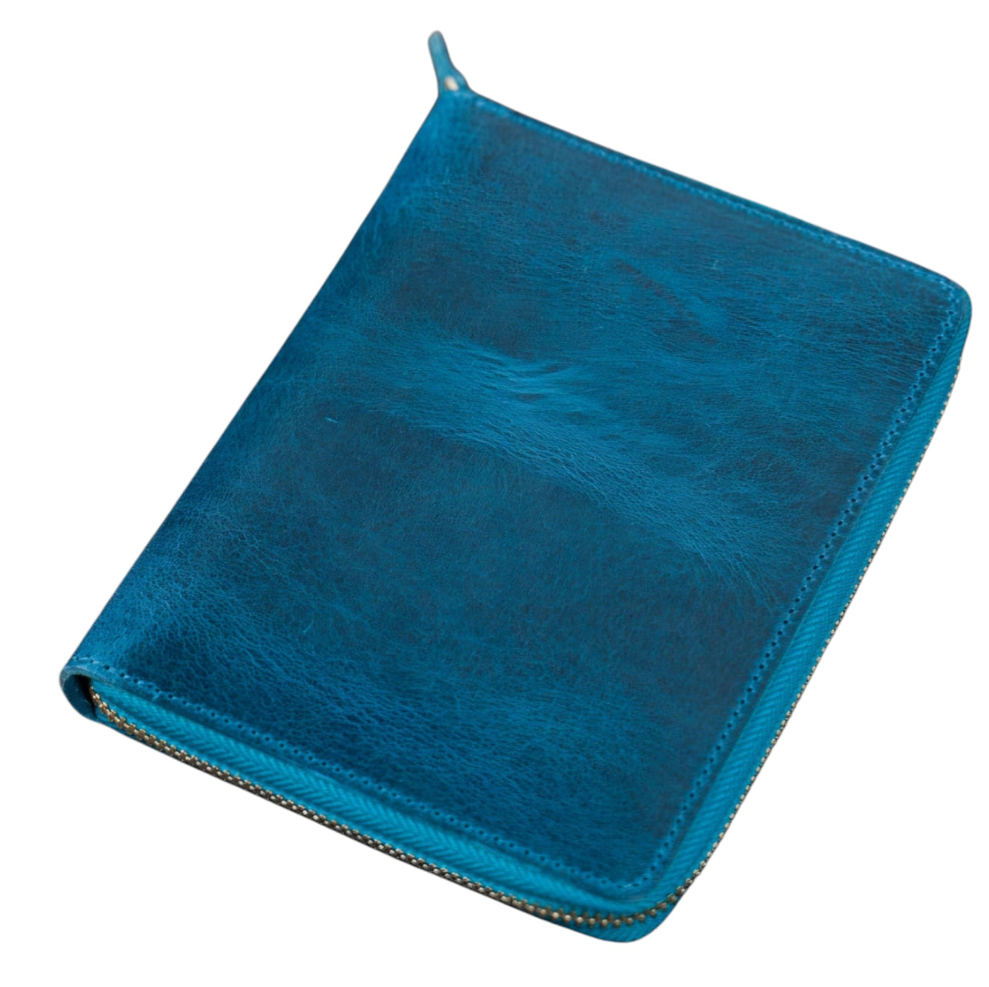Galen leather Zippered 5 Slots Pen Case Crazy Horse Ocean Blue