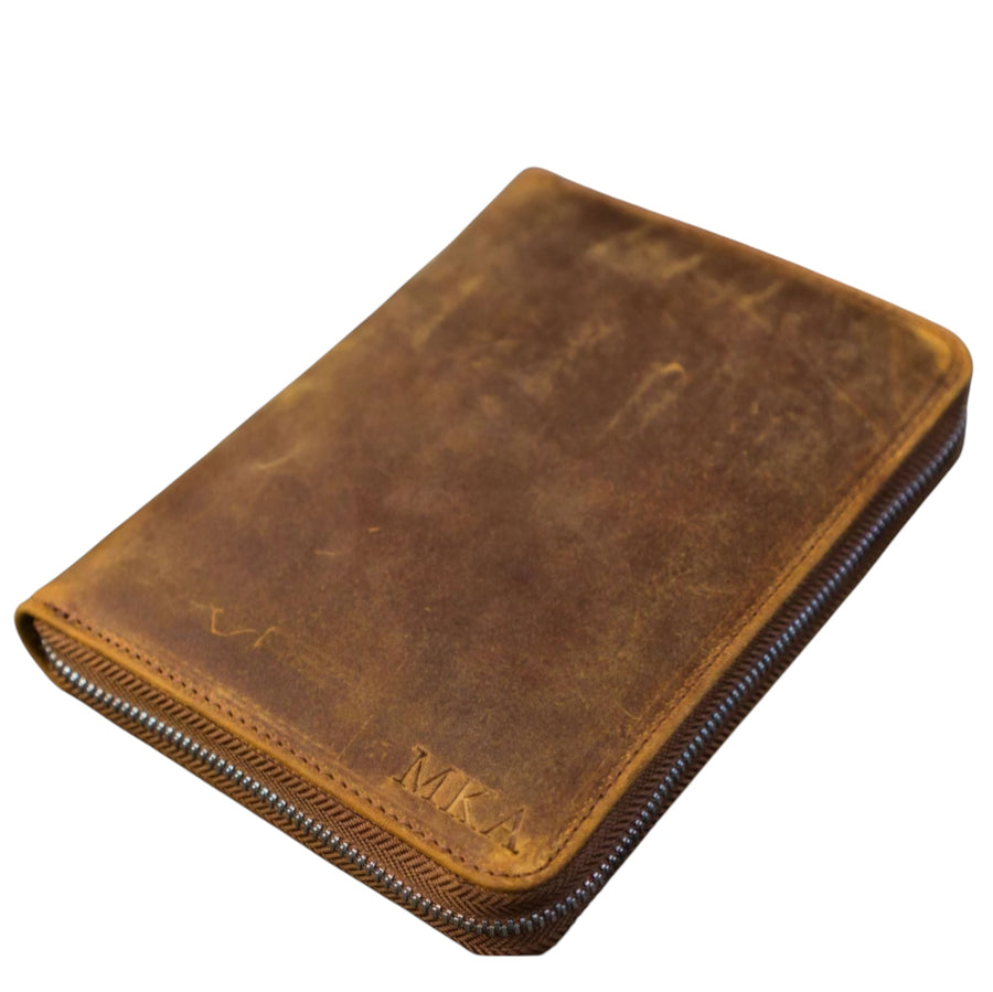 Galen leather Zippered 5 Slots Pen Case Crazy Horse Brown