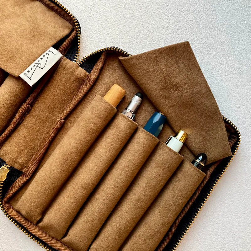 Kyokuhaku Zippered 10_Pen Case Pleather brown