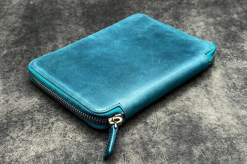 Leather Zippered B6 / B6 Slim Planner Folio Crazy Horse Ocean Blue