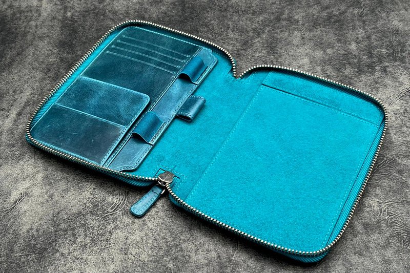 Leather Zippered B6 / B6 Slim Planner Folio Crazy Horse Forest Green