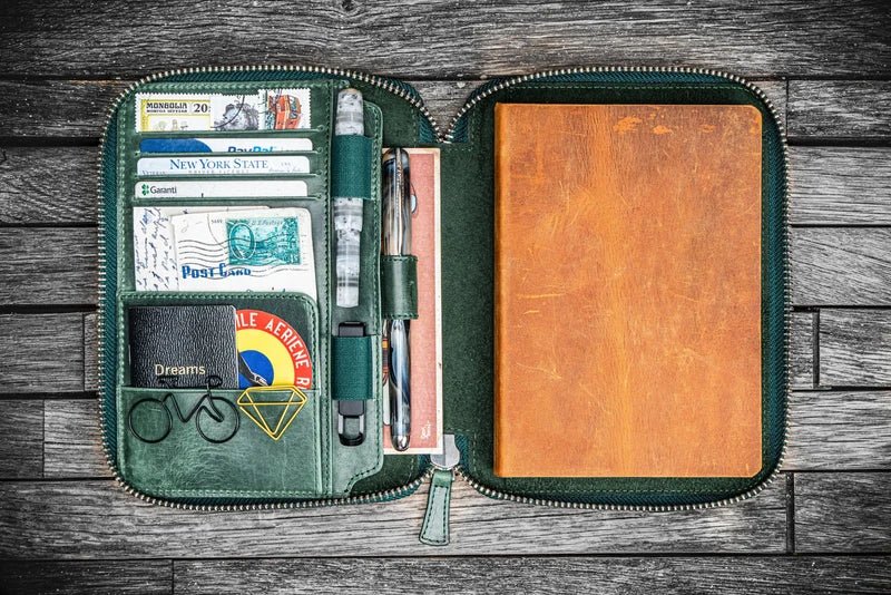 Leather Zippered B6 / B6 Slim Planner Folio Crazy Horse Forest Green