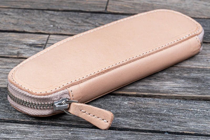 Leather Zippered Duo Slim Pen Case for 2 Pens Undyed