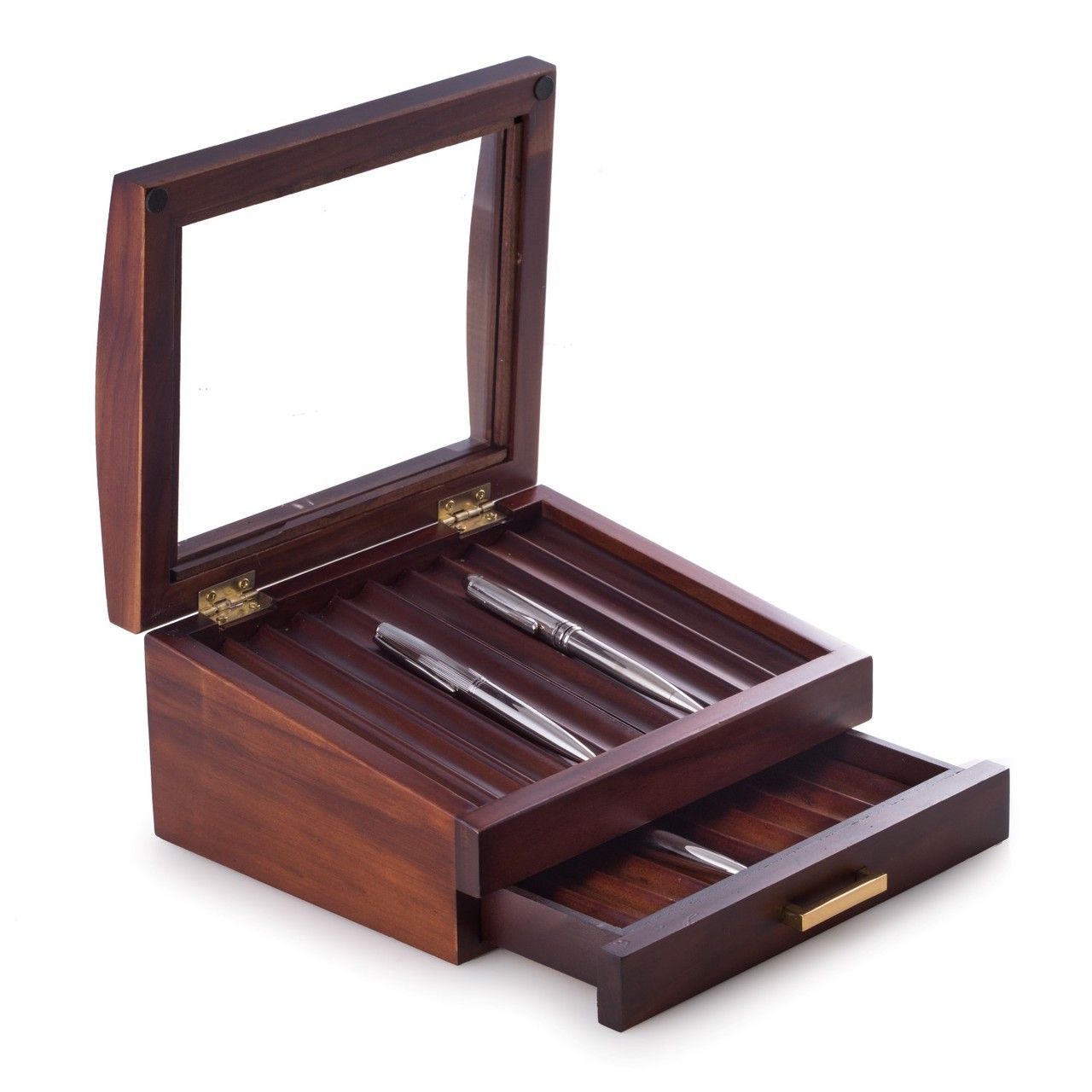 Walnut Wood 19 Pen Box with Glass
