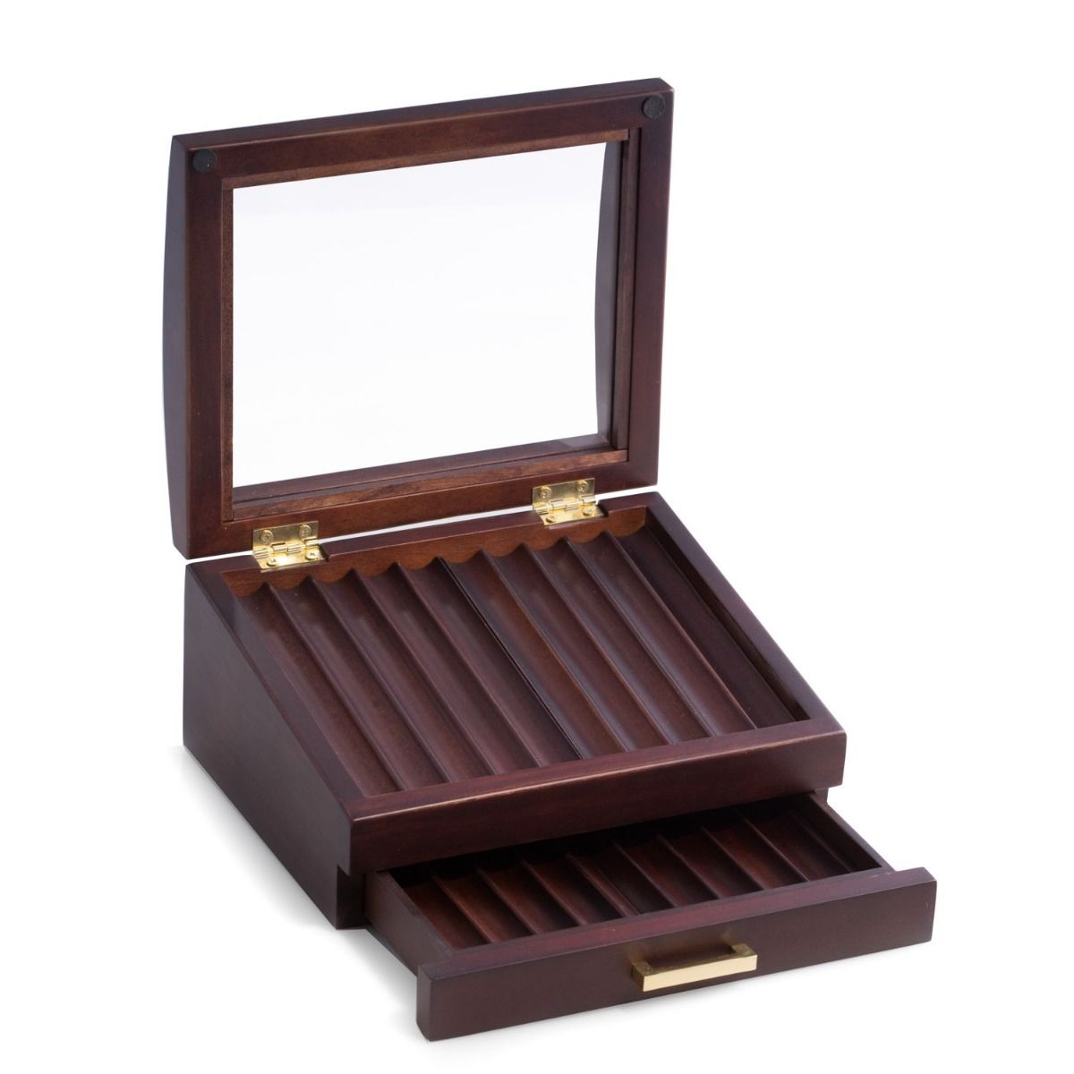 Walnut Wood 19 Pen Box with Glass